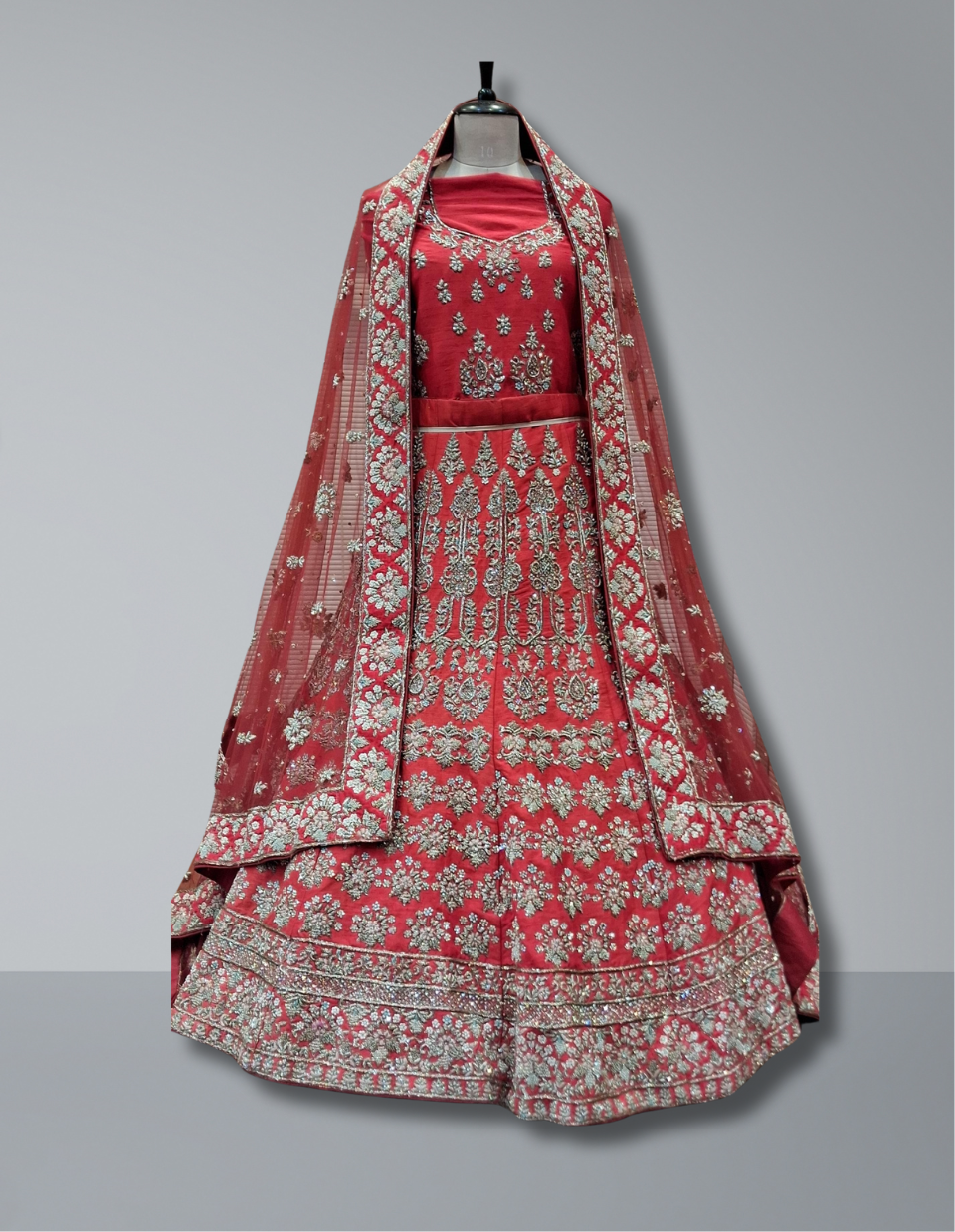 Elegant Red Embroidered Bridal Lehenga