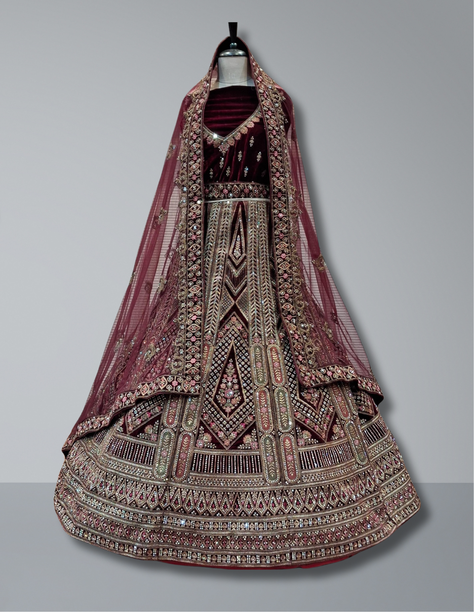 Royal Maroon Heavy Embroidered Bridal Lehenga