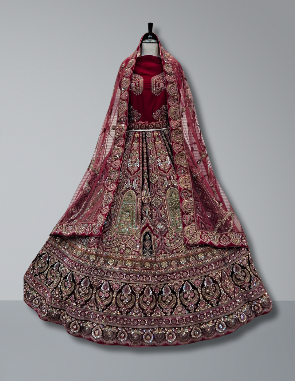 Regal Maroon Heavy Embroidered Bridal Lehenga