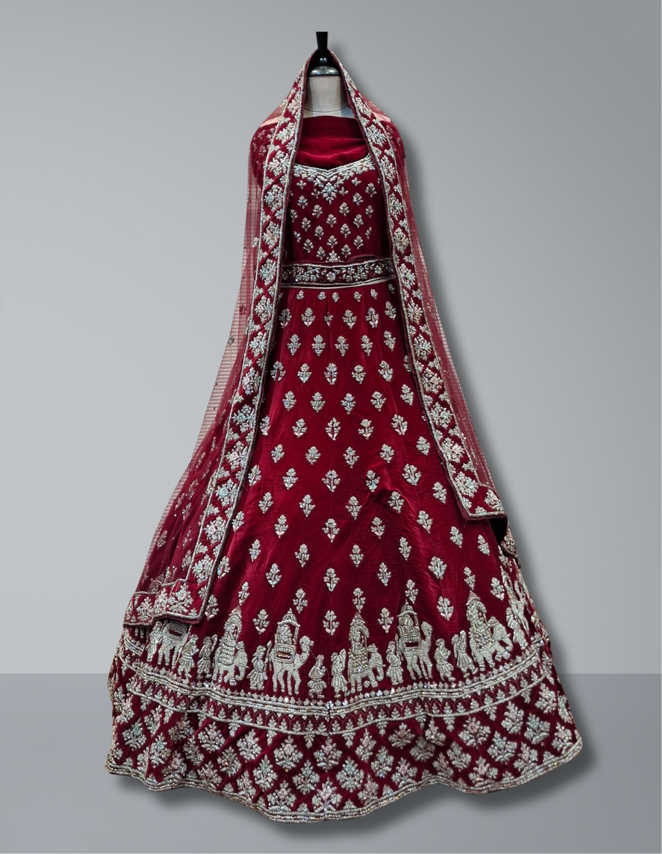 Regal Maroon Velvet Bridal Lehenga