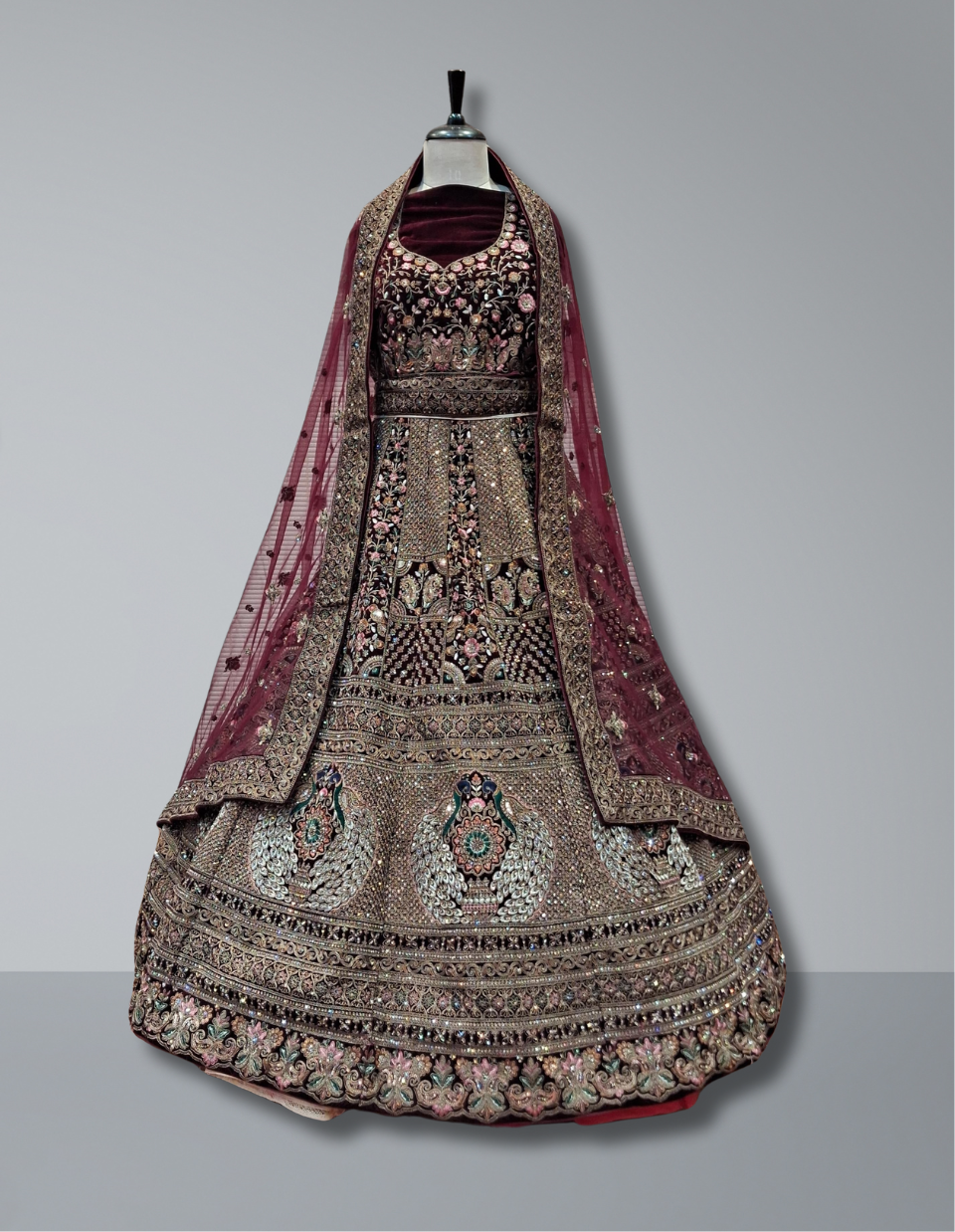 Royal Velvet Maroon Bridal Lehenga with Intricate Hand Embroidery