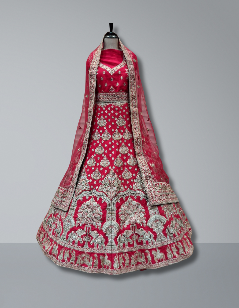 Regal Red Bridal Lehenga with Handcrafted Heritage Motifs