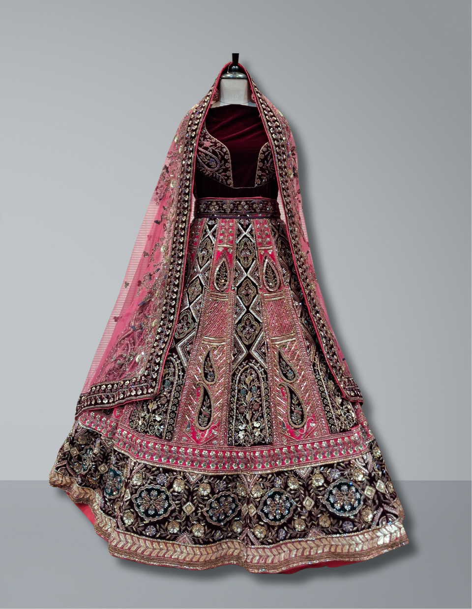 Regal Velvet Bridal Lehenga with Intricate Embellishments