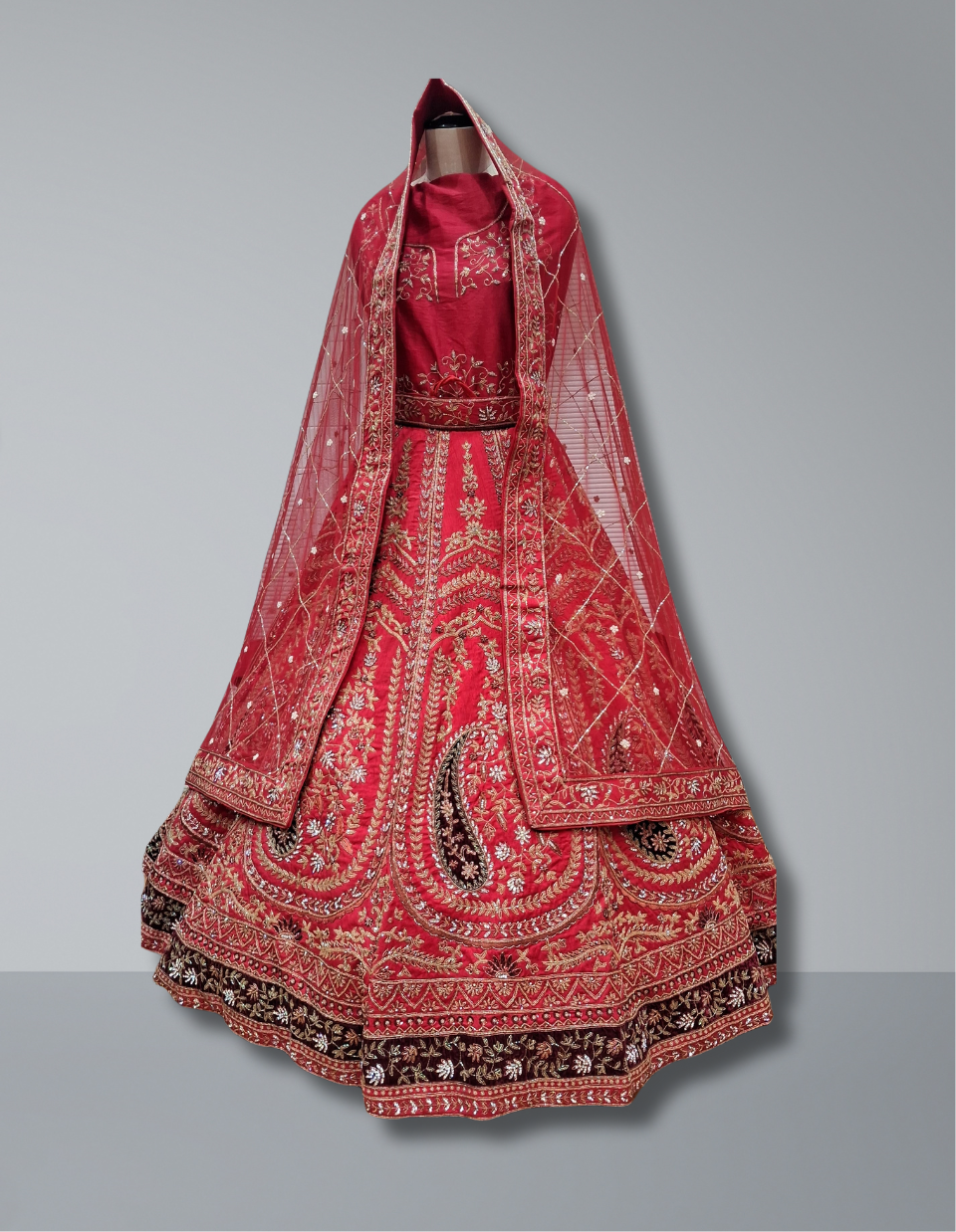 Royal Red Bridal Lehenga with Golden Paisley Embroidery