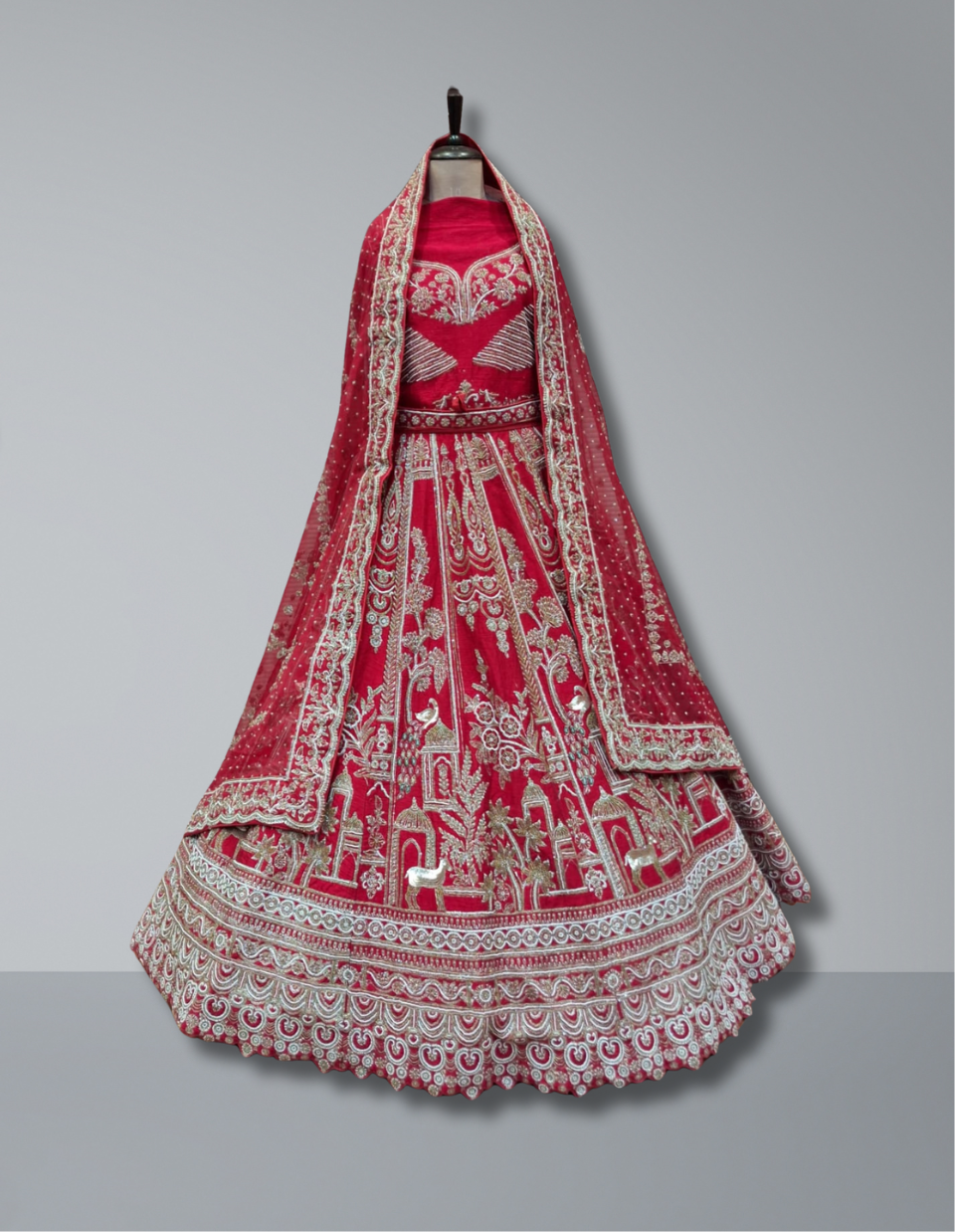 Red Bridal Lehenga with Palace Motif Embroidery