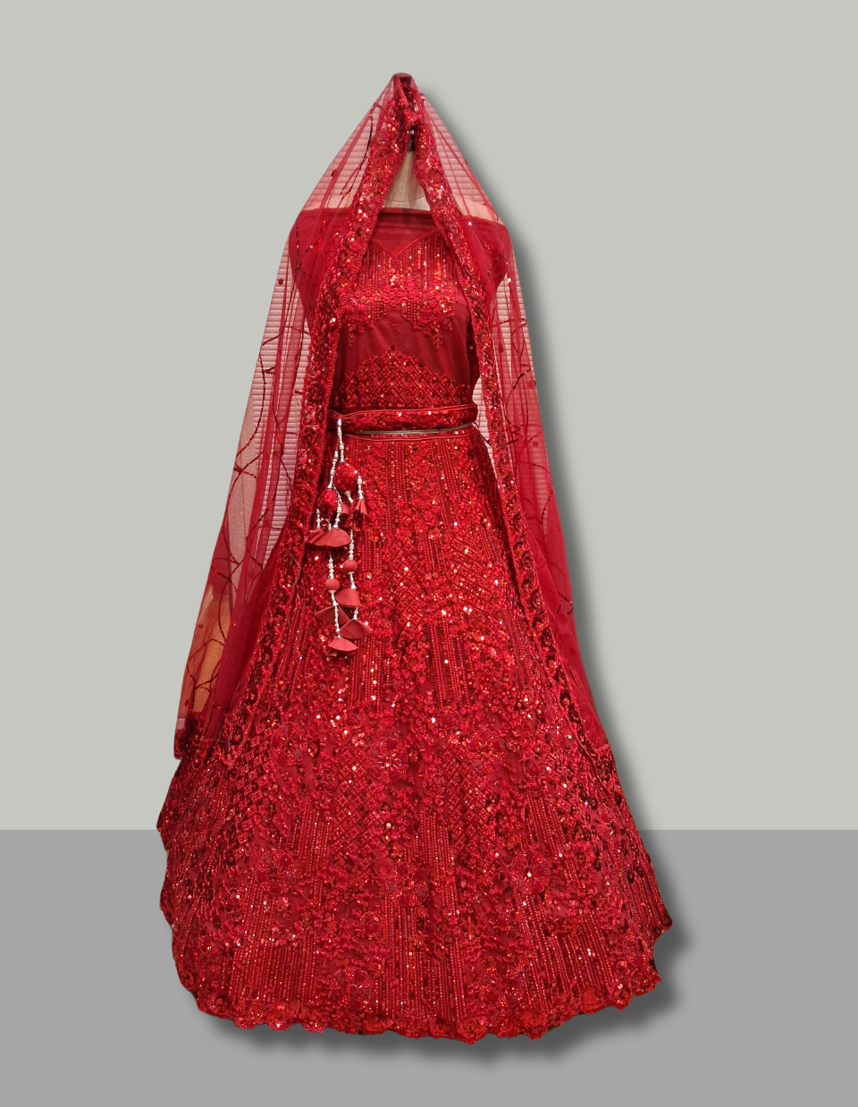 Scarlet Red Sequined Bridal Lehenga Set
