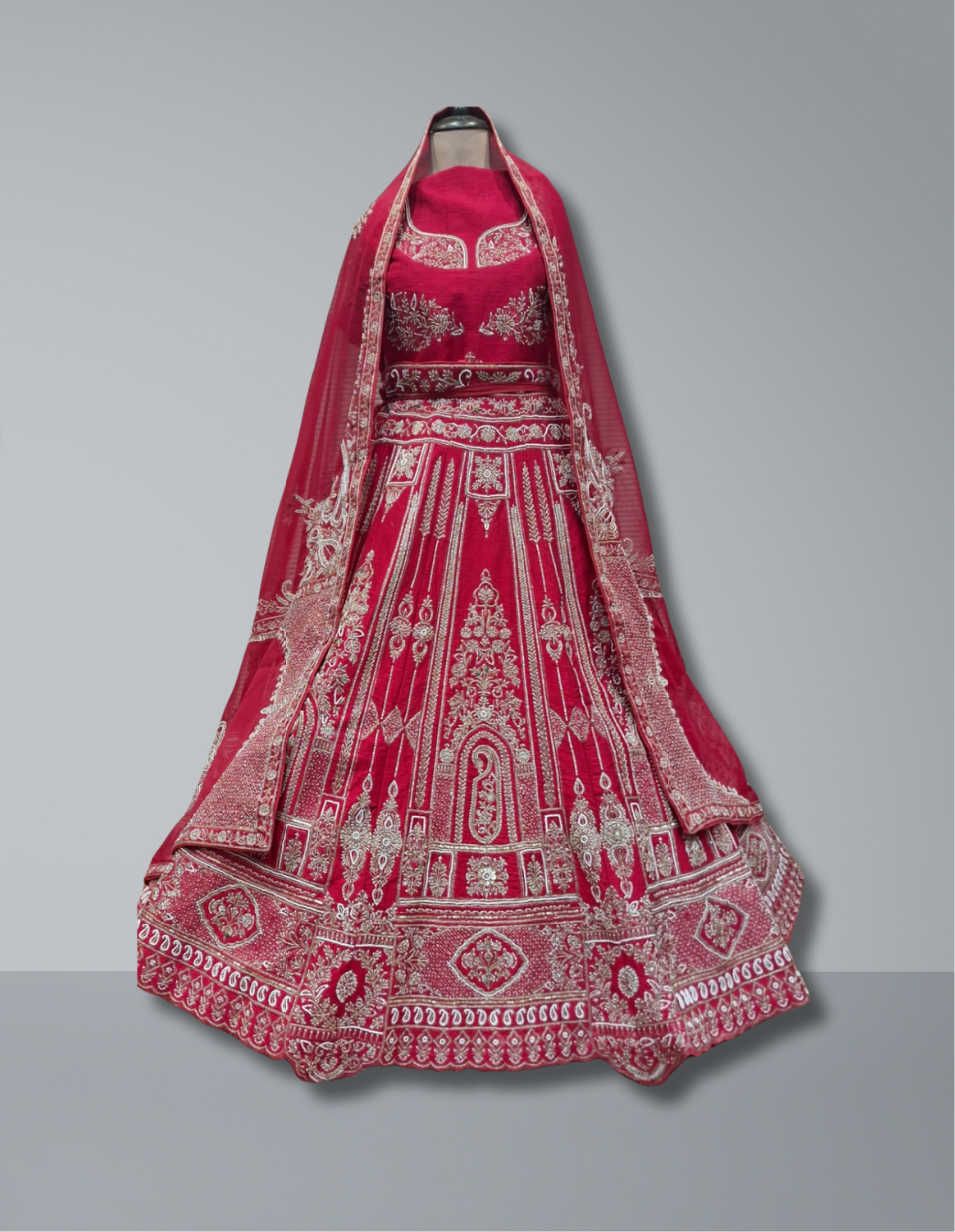 Red Silk Bridal Lehenga with Heavy Zari and Stone Embellishments