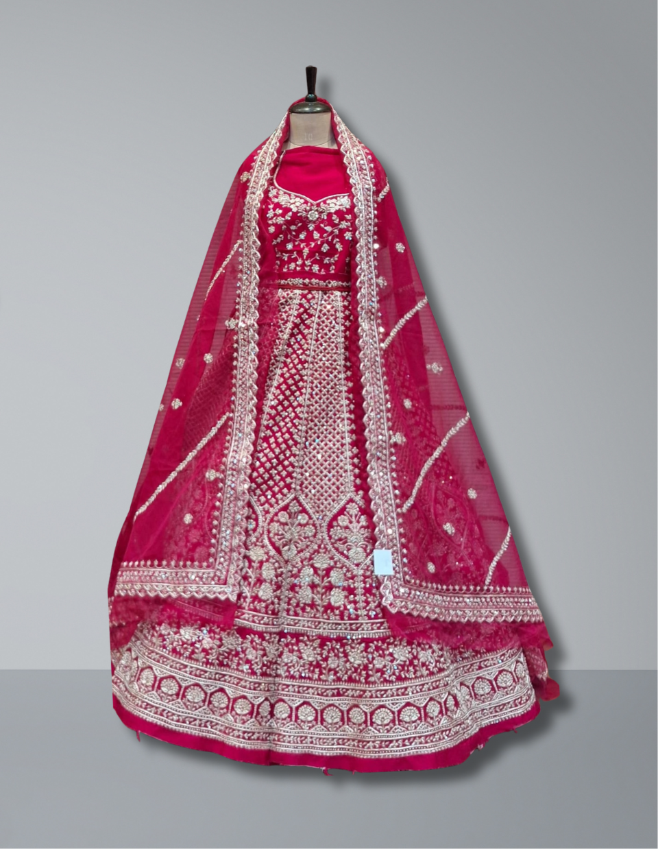 Luxury Pink Bridal Silk Lehenga with Silver Zari Embroidery