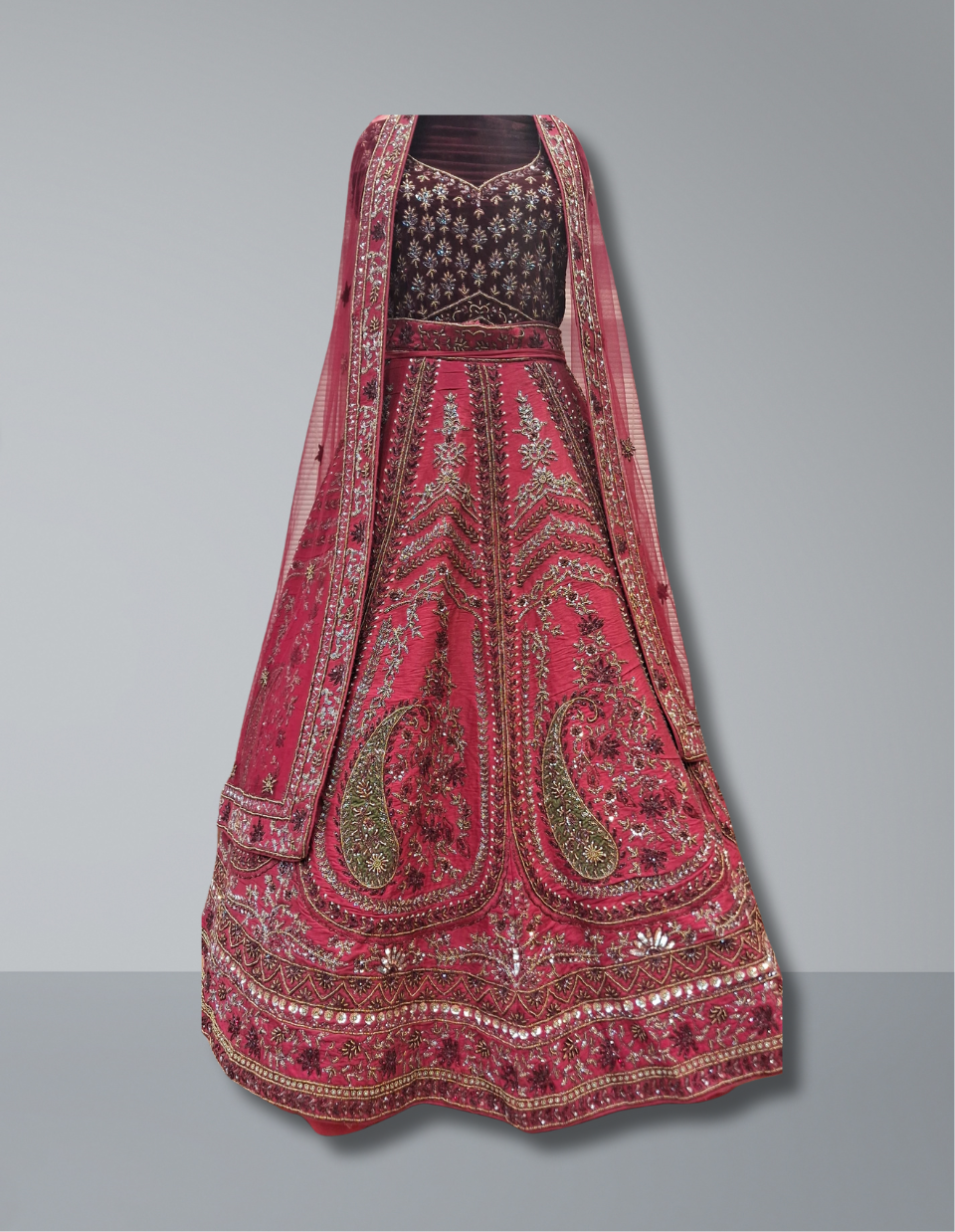 Maroon Embroidered Bridal Lehenga