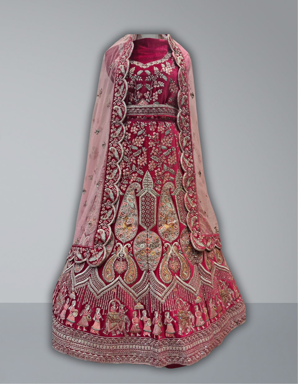 Designer Bridal Lehenga in Pink with Intricate Zardozi and Hand Embroidery