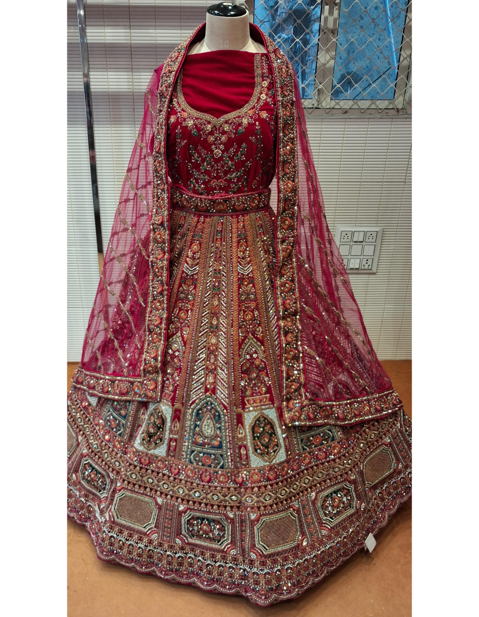 Champagne Gold Shimmer Wedding Lehenga in Net