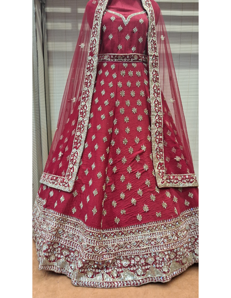 Red Bridal Lehenga with Antique Zari Work