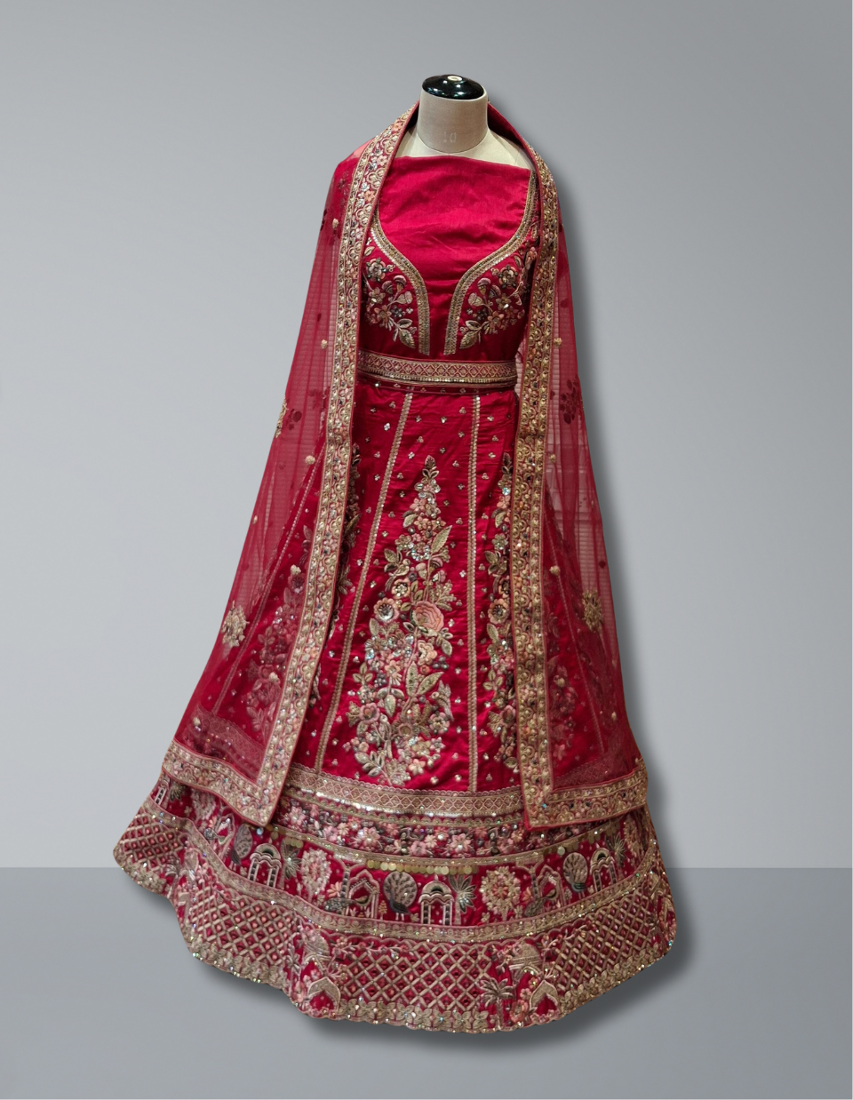 Elegant Red Bridal Lehenga with Floral Embroidery