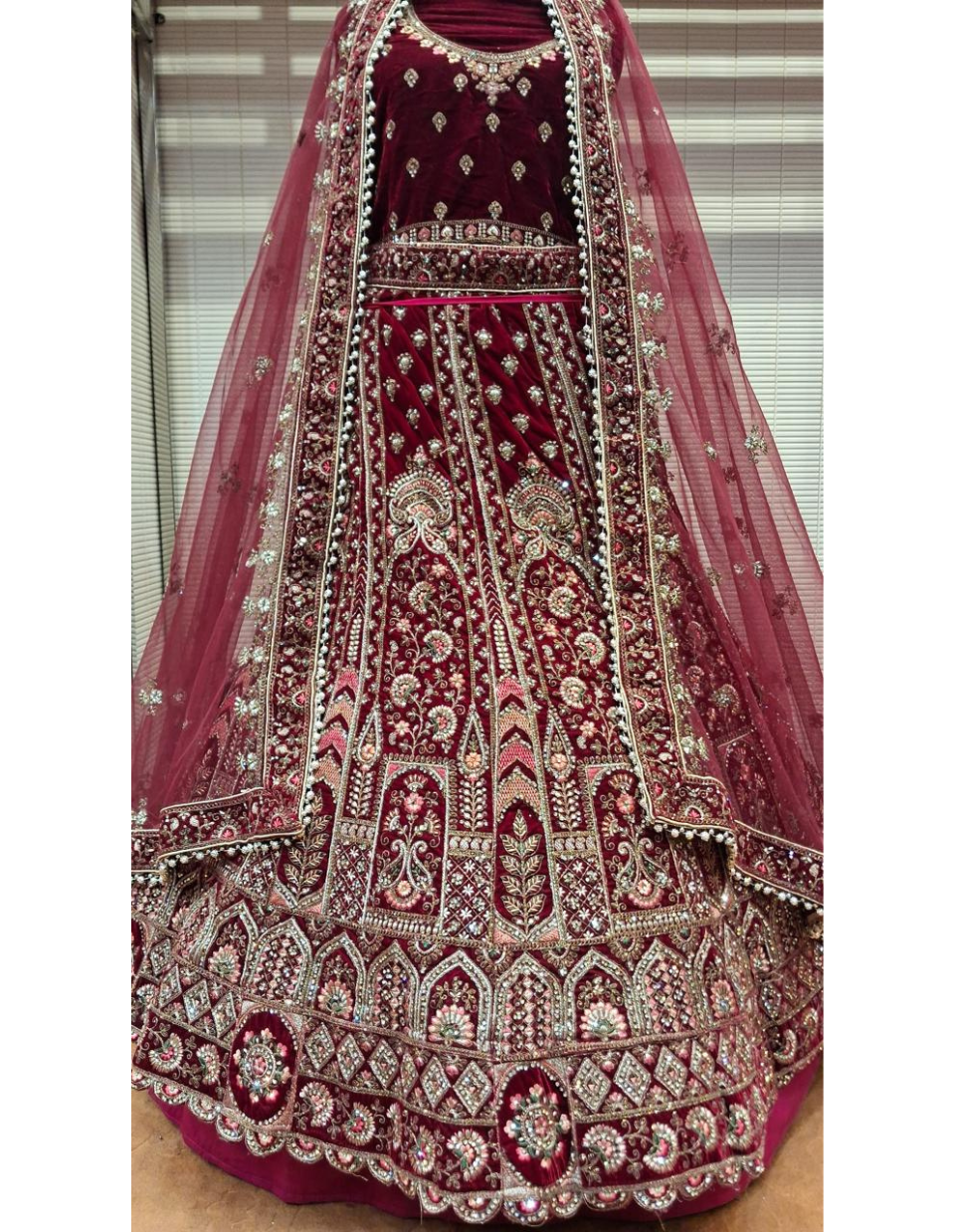 Royal Red Velvet Bridal Lehenga with Heavy Zari Embroidery