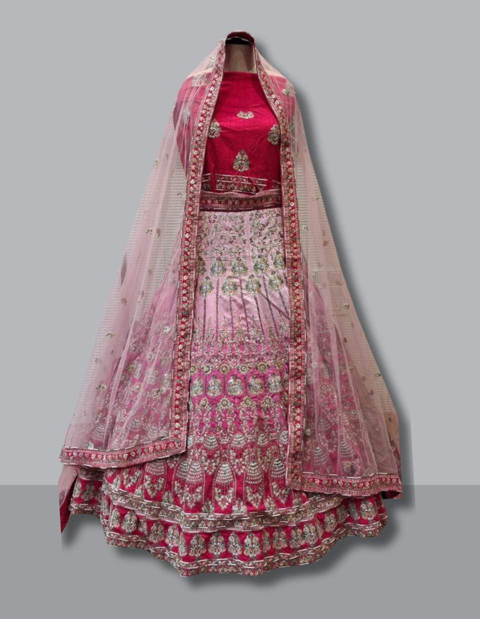 Ombre Pink Embroidered Bridal Lehenga