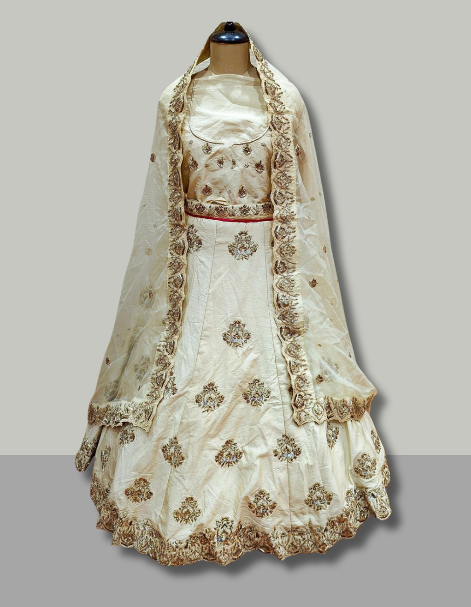 Ivory Gold Embroidered Silk Lehenga Set