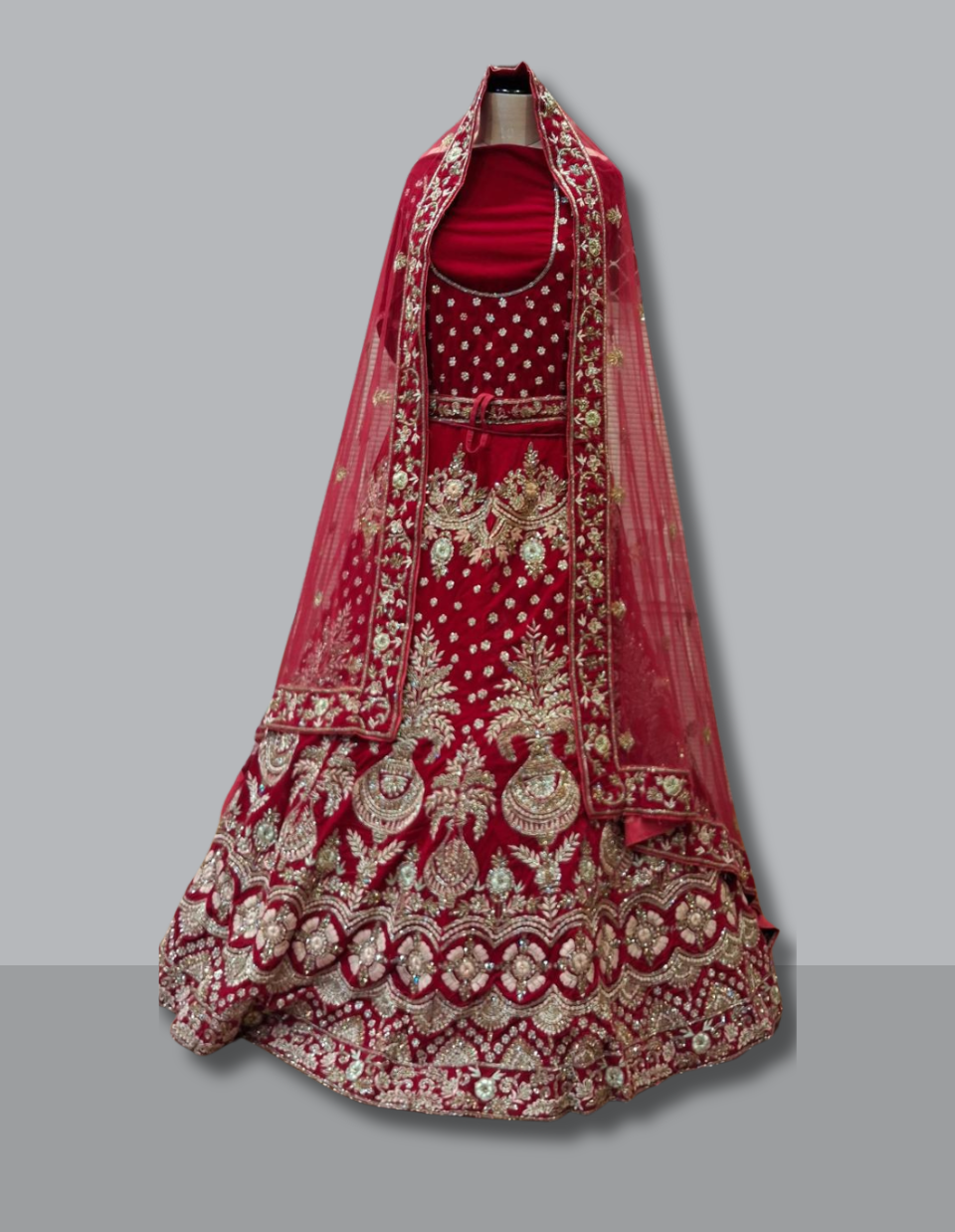 Scarlet Red Zardozi Embroidered Lehenga