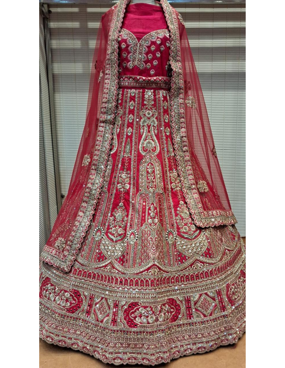 Red Hand-Embroidered Bridal Lehenga with Sequin Detailing