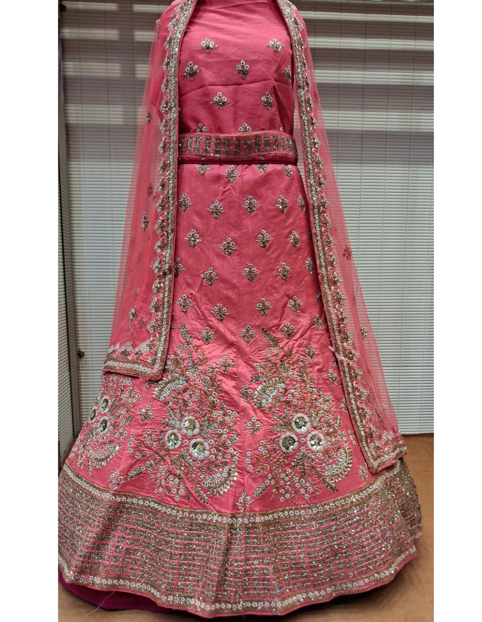 Peach Pink Zardozi Embroidered Bridal Lehenga