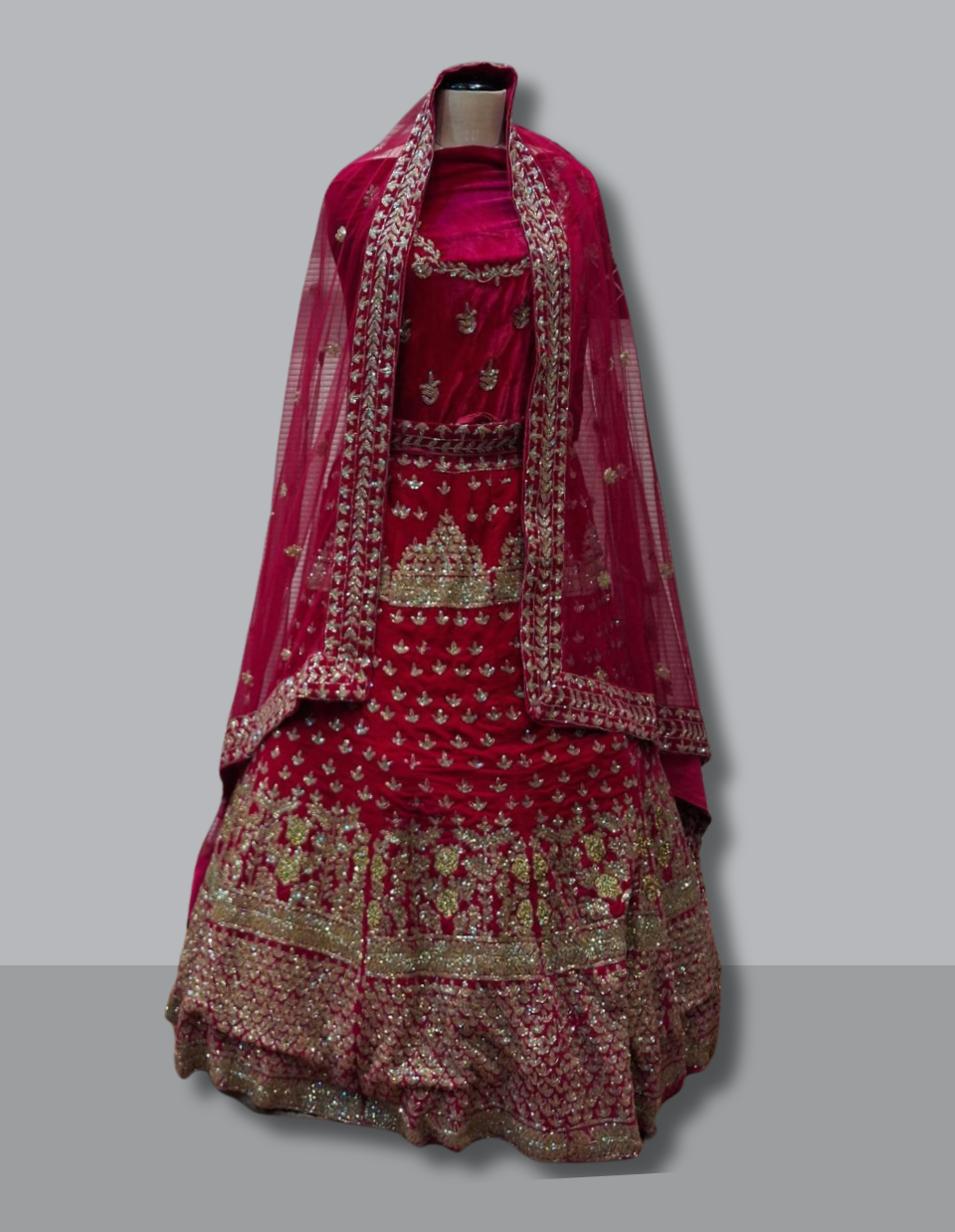 Deep Ruby Bridal Lehenga with Heavy Zari Work