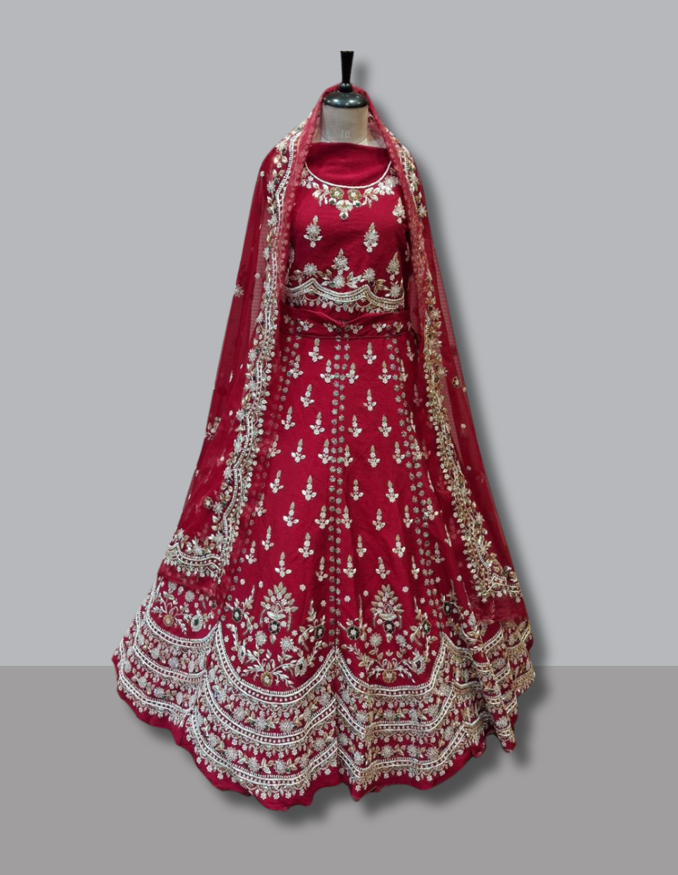 Crimson Bridal Lehenga with White Thread Embroidery