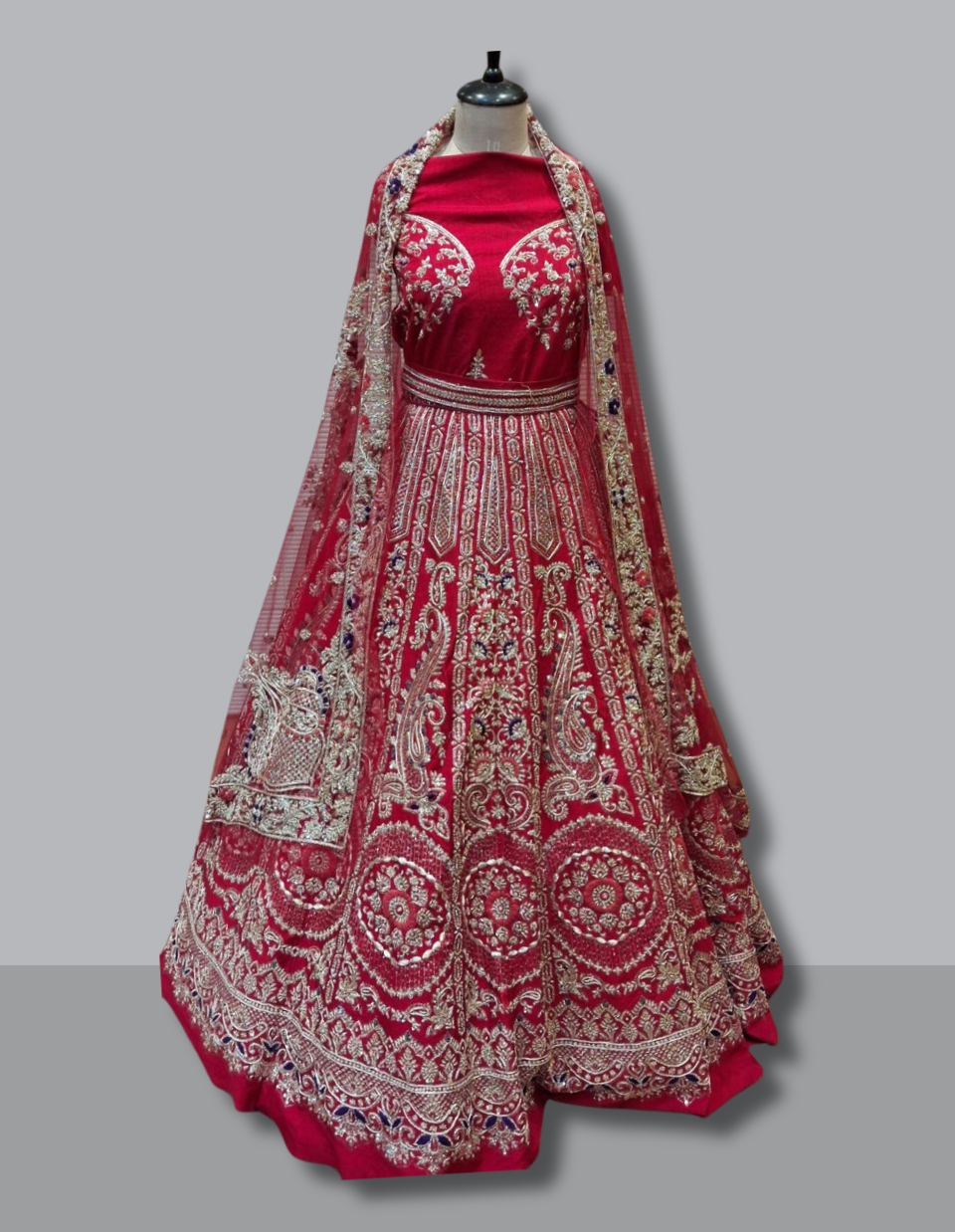 Heritage Red Bridal Lehenga with Circular Motifs