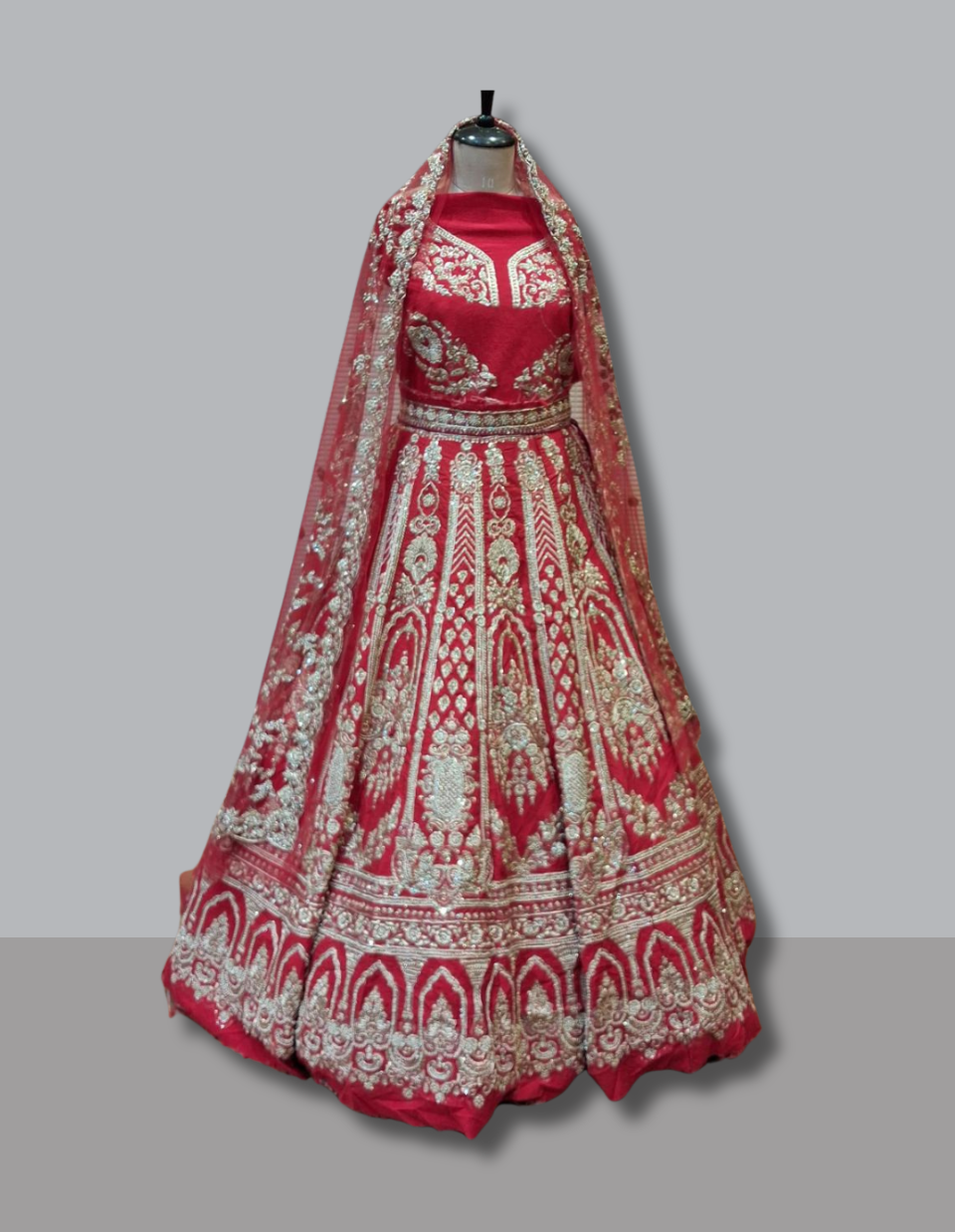 Regal Red Bridal Lehenga with Heavy Silver Zari Embroidery