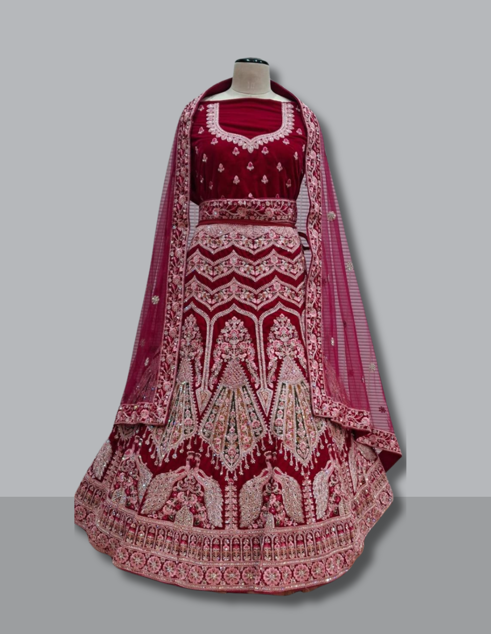Majestic Maroon Peacock Embroidery Lehenga