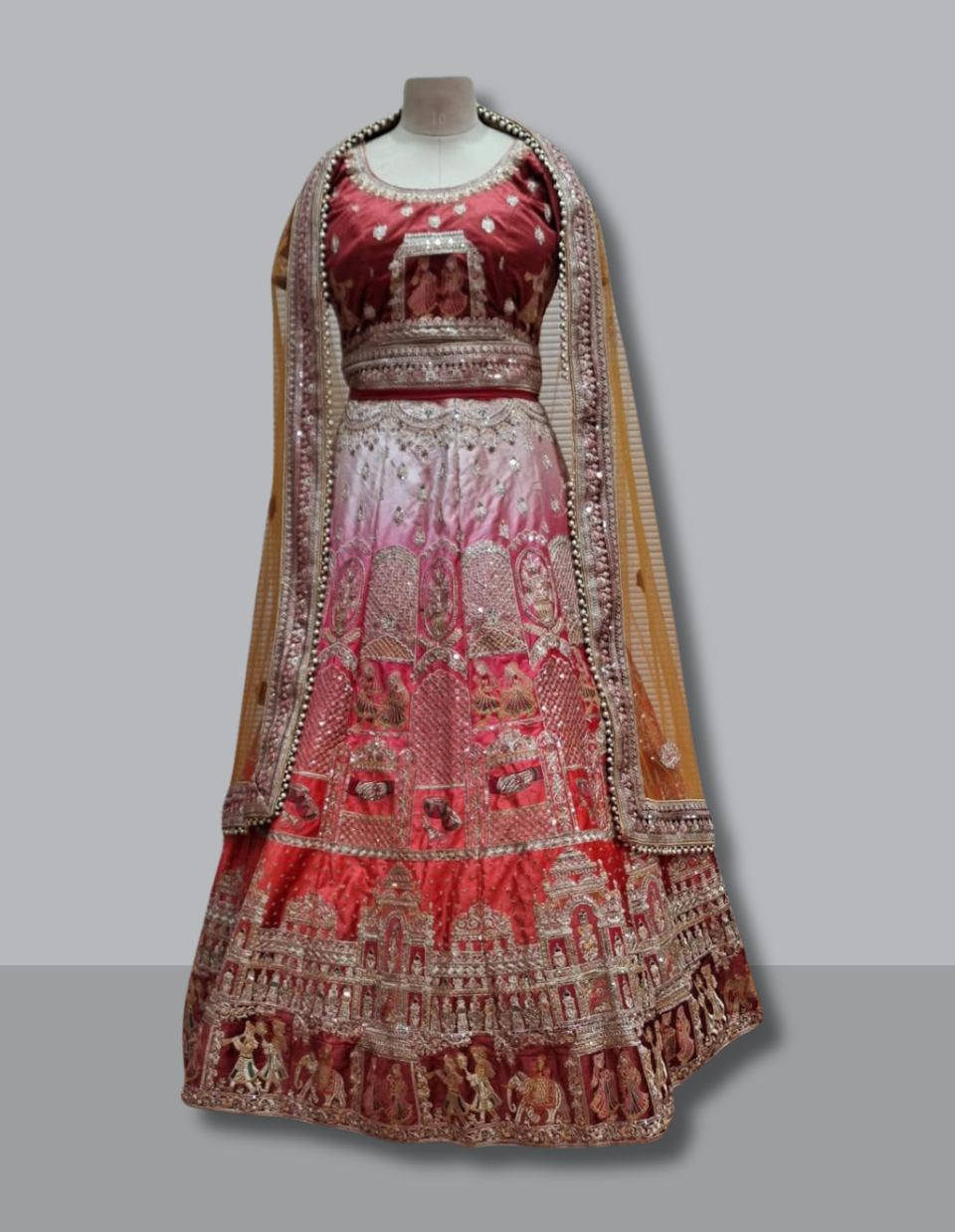 Royal Pink Bridal Lehenga with Scenic Embroidery