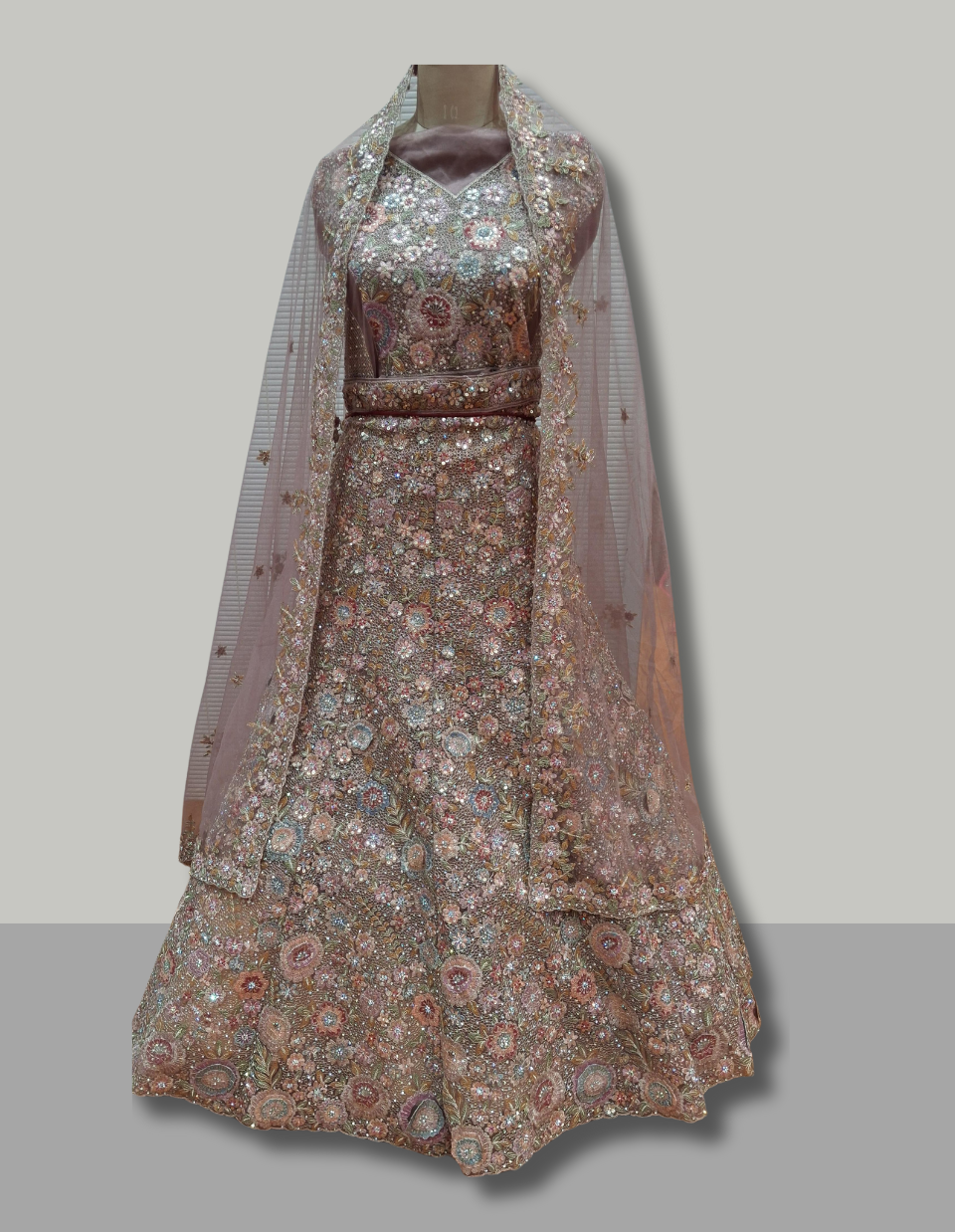 Blush Pink Embroidered Bridal Lehenga with Net Dupatta