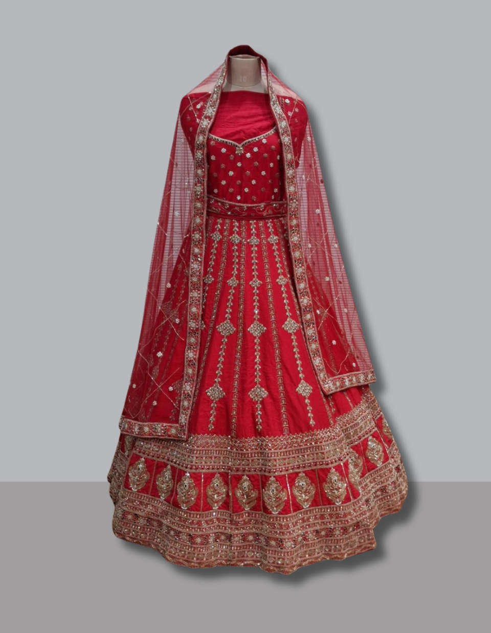 Traditional Red Bridal Lehenga with Gold Thread Work