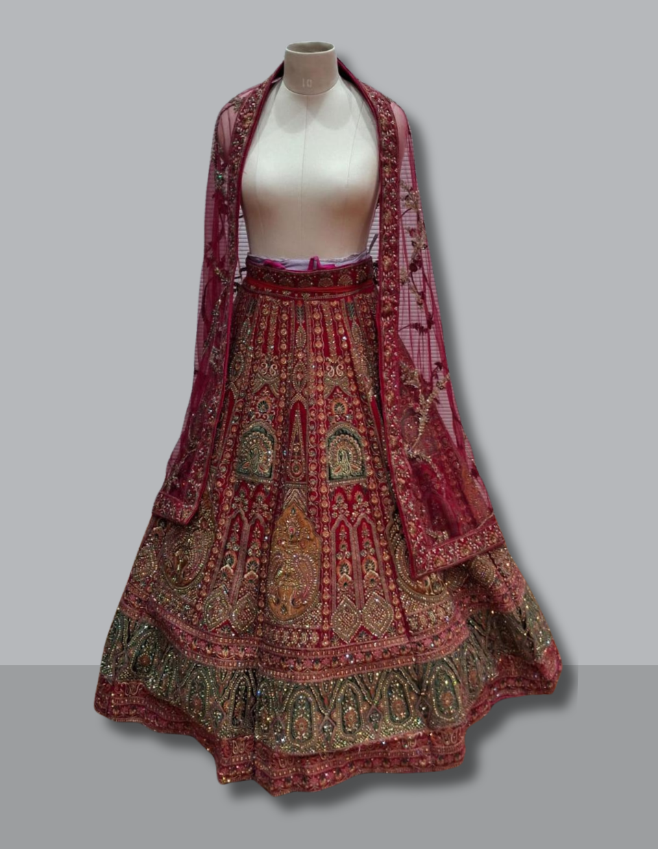 Regal Maroon & Green Heavy Embroidered Bridal Lehenga