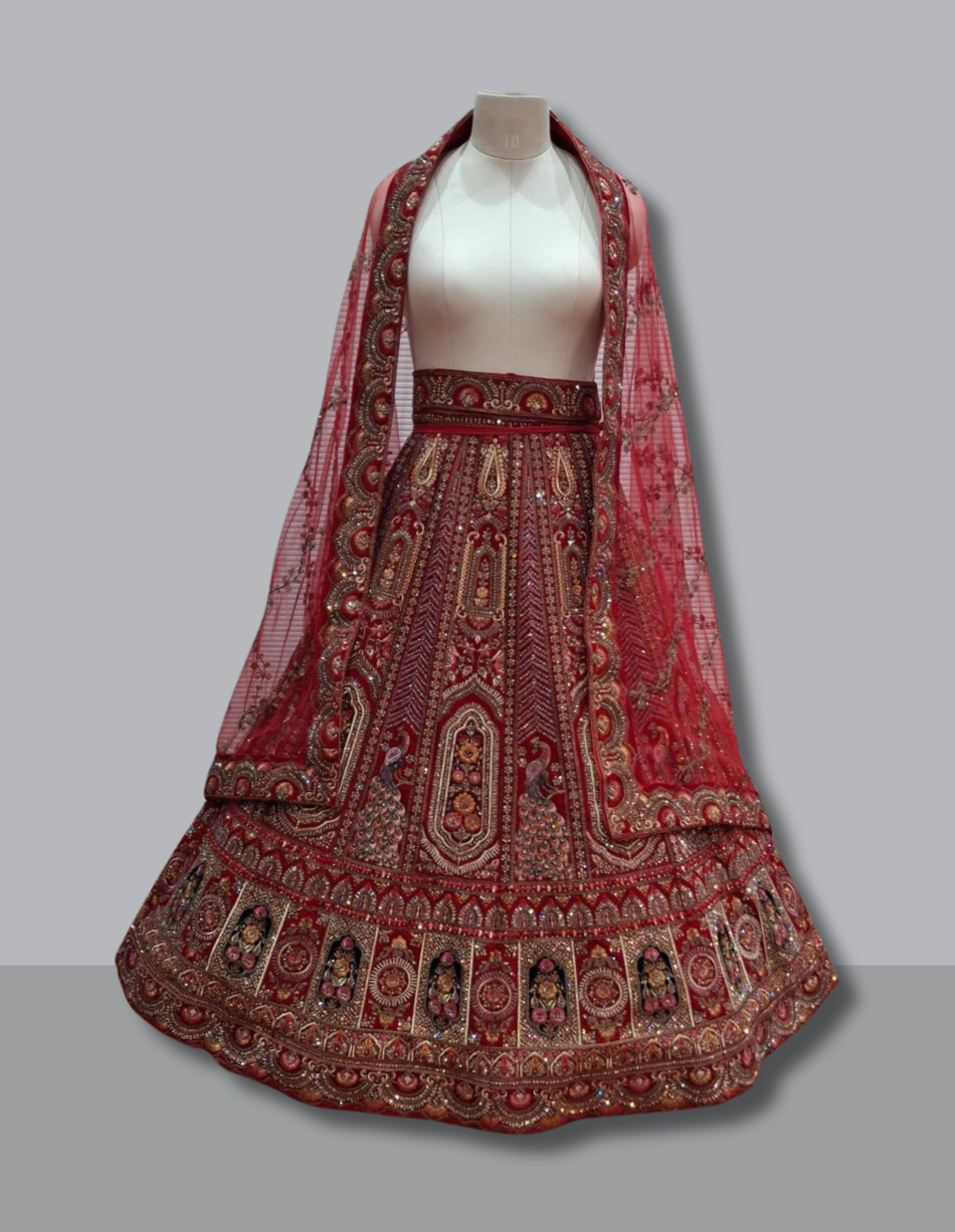 Traditional Maroon Bridal Lehenga with Peacock Motifs