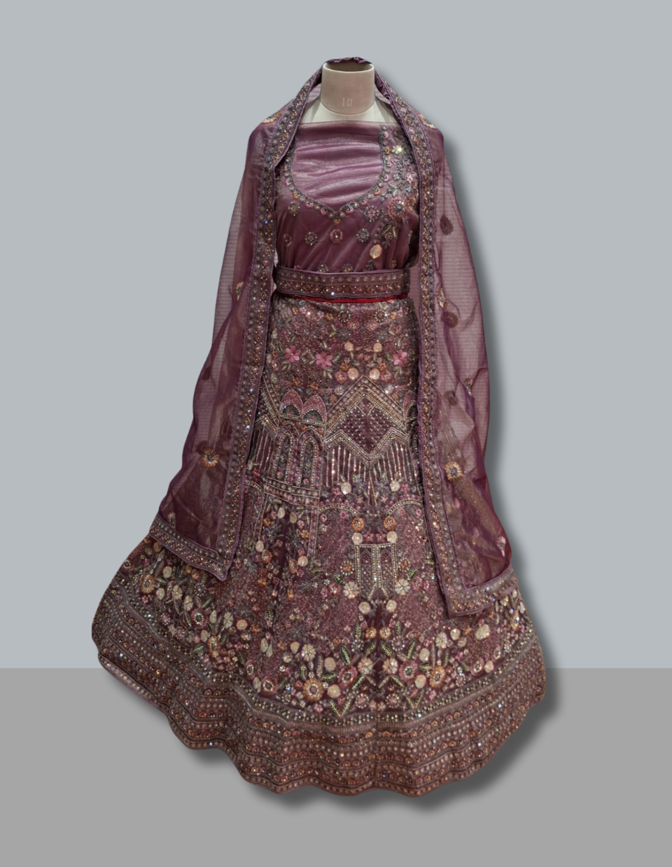 Deep Wine Embellished Lehenga with Sequins and Zari