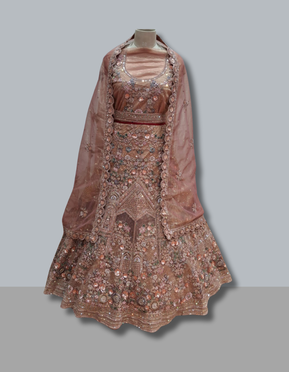 Dusty Rose Heavy Embroidered Lehenga with Sequin & Floral Detailing