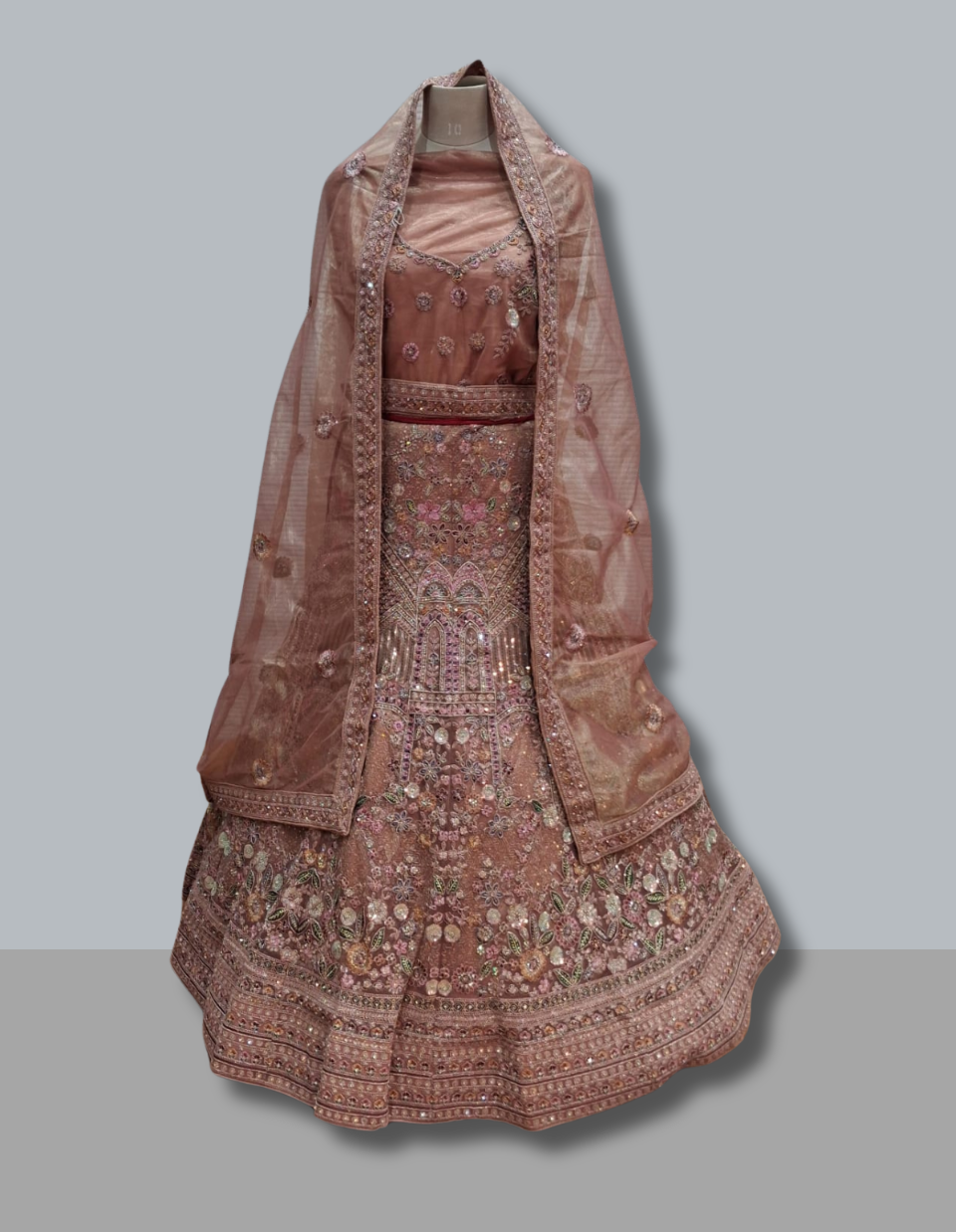 Blush Peach Floral Embroidered Lehenga with Handwork Detailing