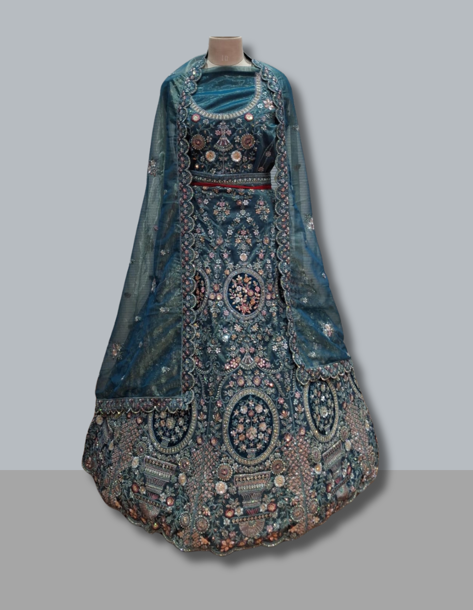 Elegant Blue Color Embroidered Engagment Lehenga Design