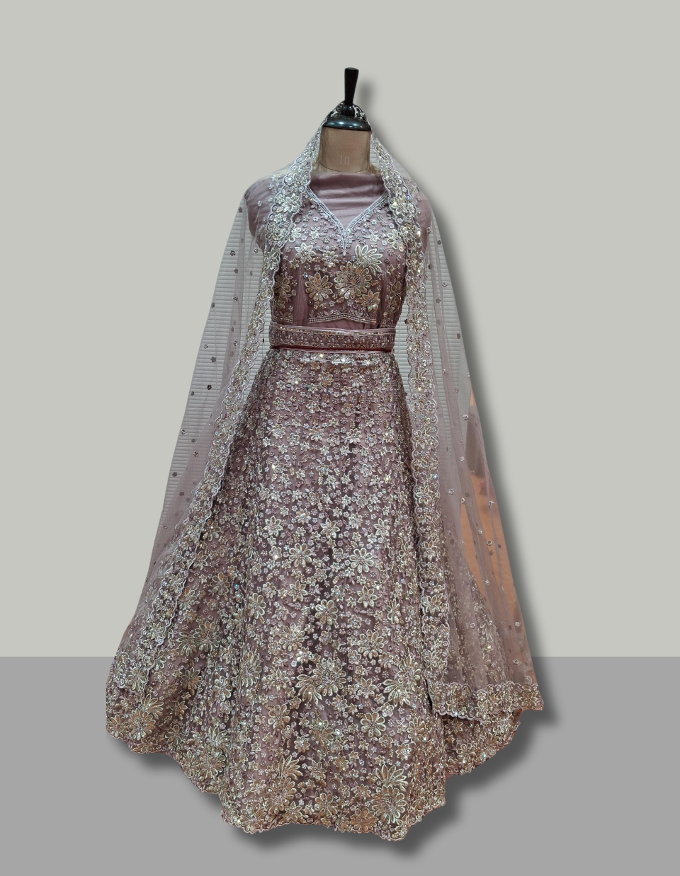 Peach Gold Festive Lehenga with Floral Sequins – Keshav Creations