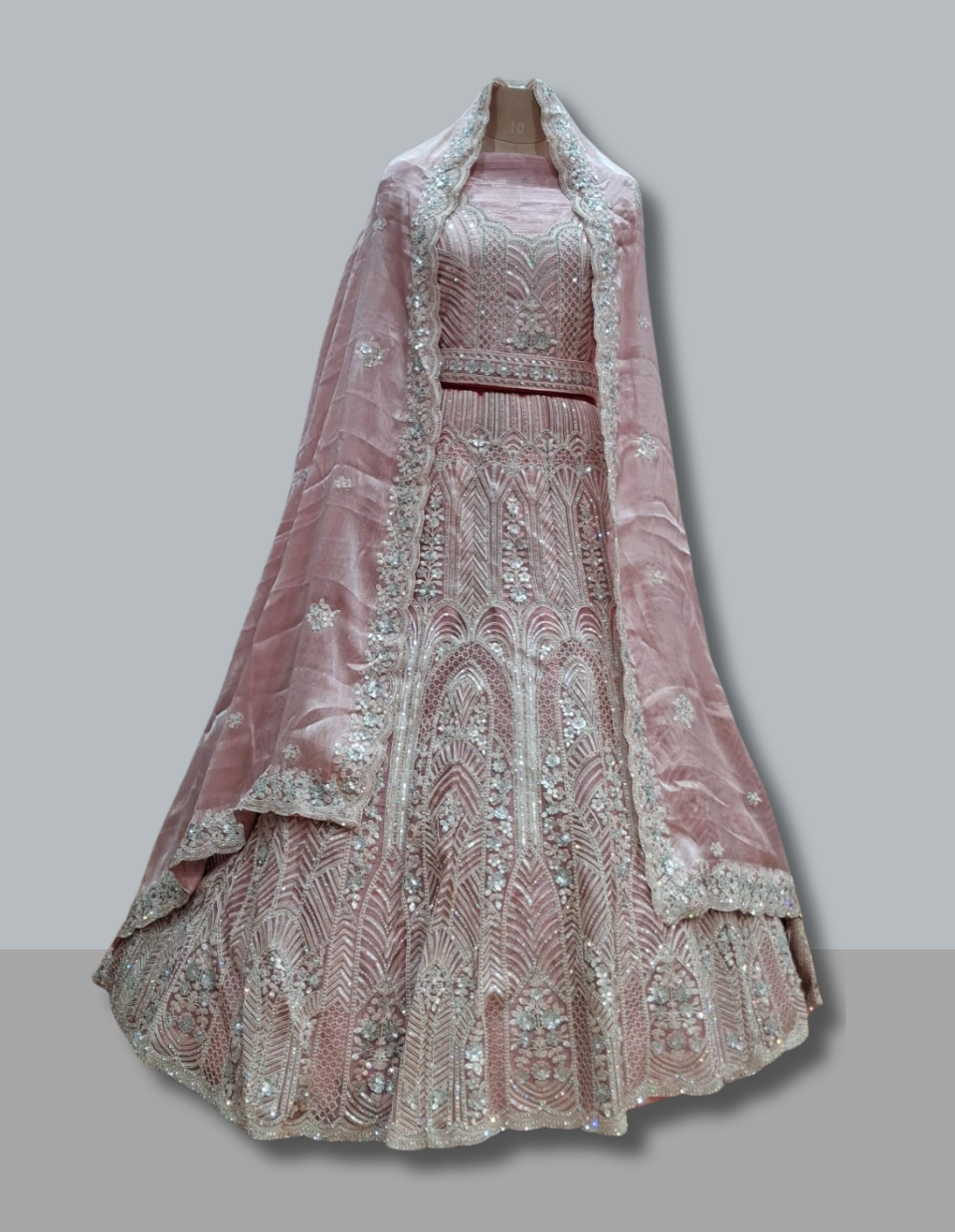 Elegant Pink Embroidered Party Wear Lehenga