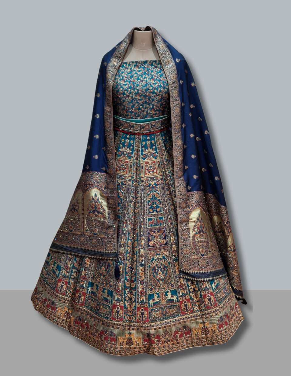 Blue and Gold Combination Banarasi Style Lehenga