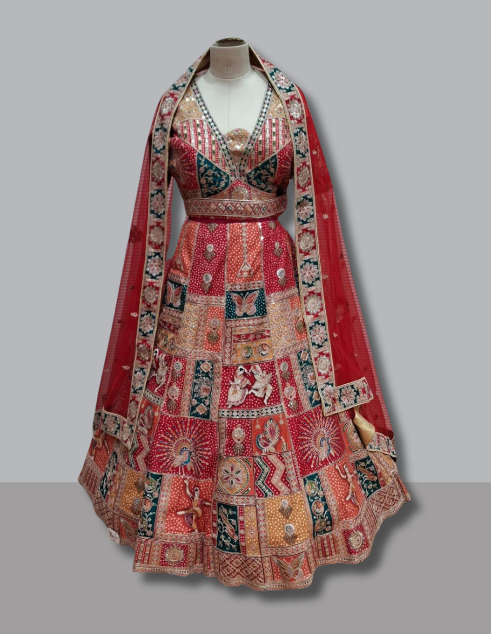 Multi-Colored Bridal Lehenga with Hand Embroidery