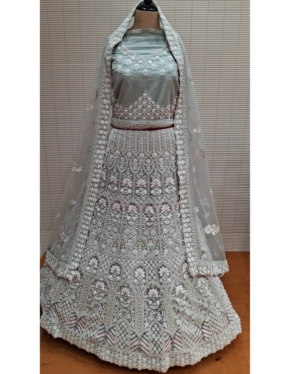 Teal Green Embroidered Lehenga with Mirror & Zari Work – Keshav Creations