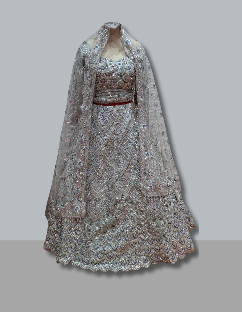 Elegant Silver Embellished Party Wear Lehenga