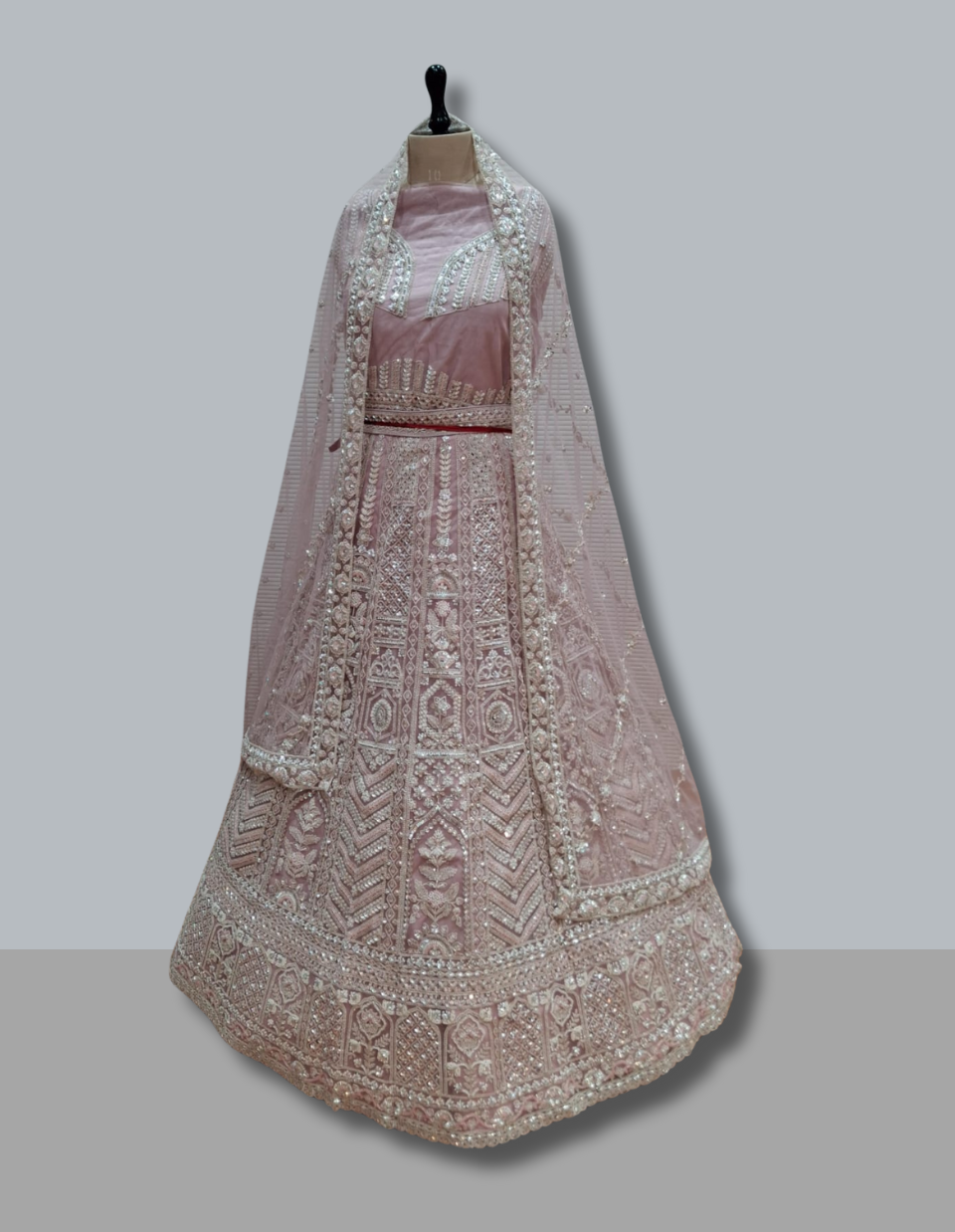 Elegant Pink Embroidered Party Wear Lehenga