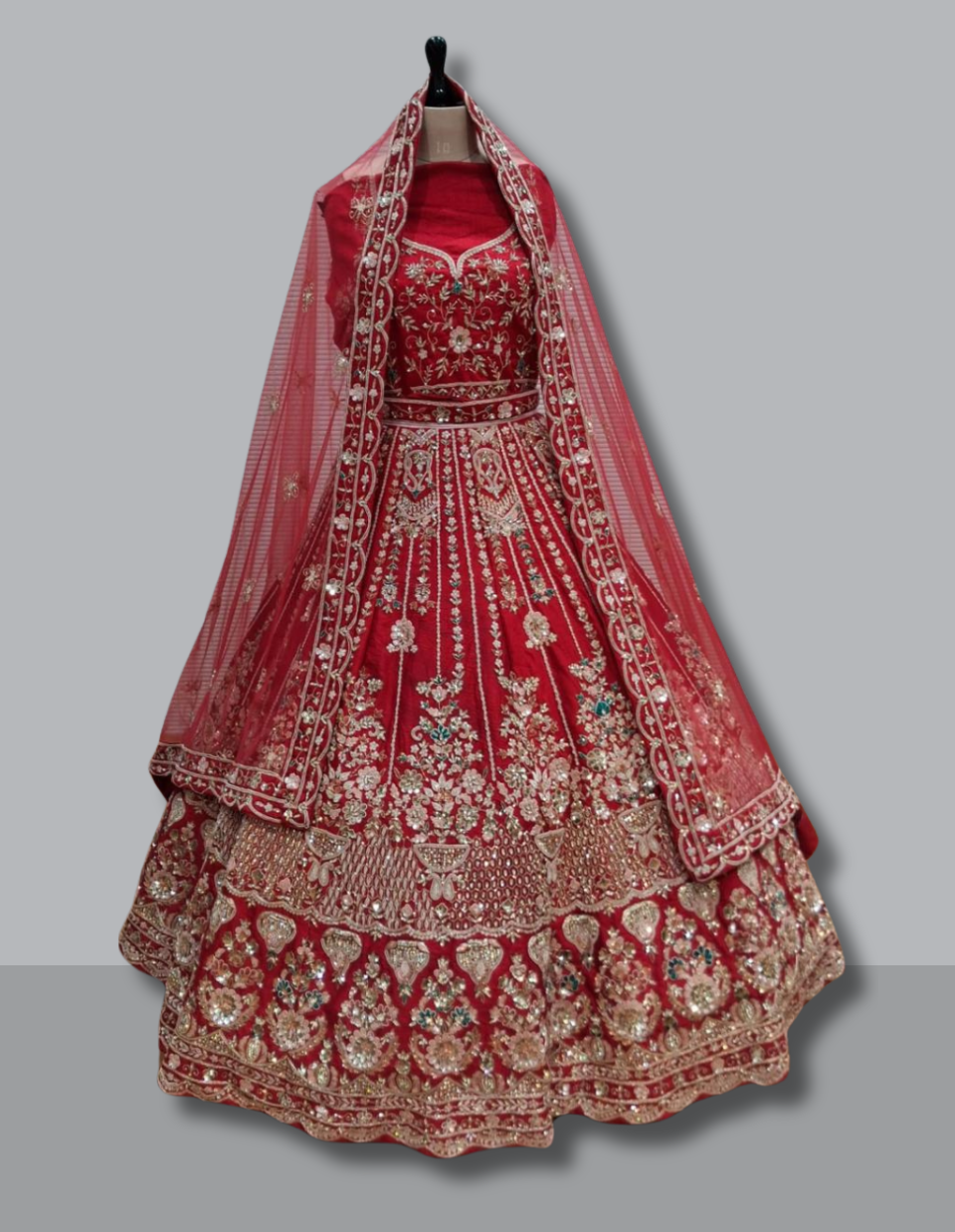Classic Red Bridal Lehenga with Zardosi & Mirror Work