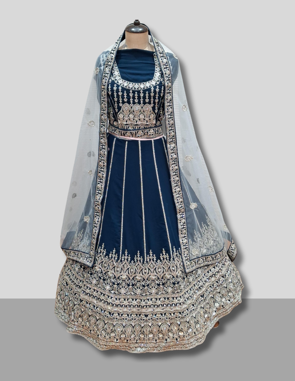 Elegant Navy Blue Embroidered Lehenga