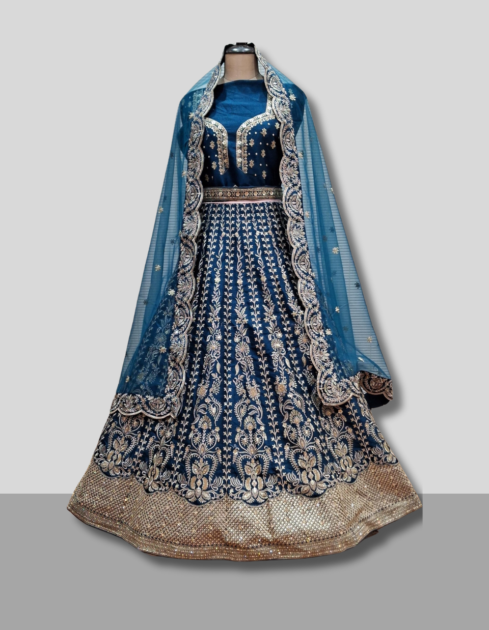 Elegant Navy Blue Embroidered Lehenga with Dupatta