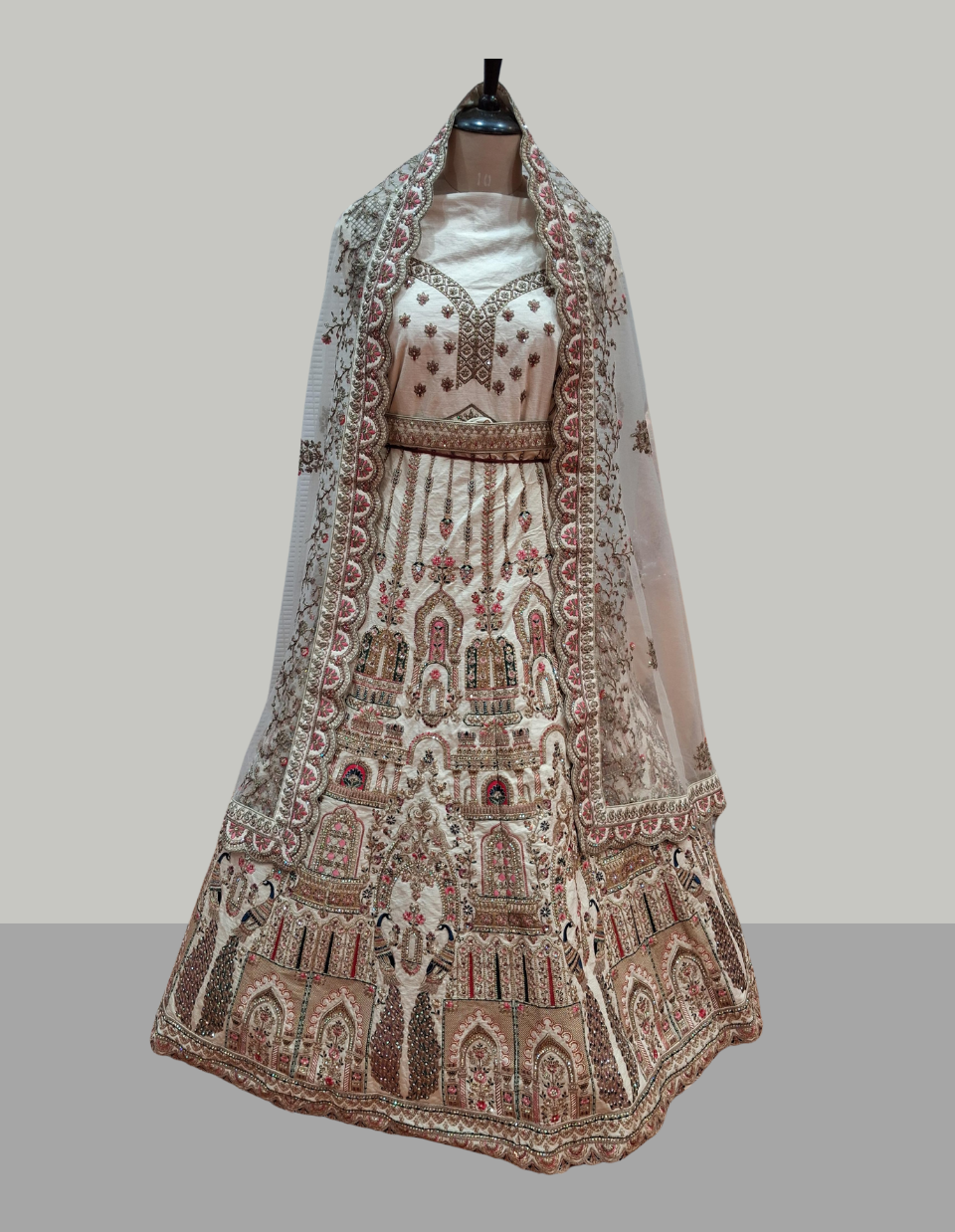 Ivory & Gold Heritage Palace Motif Bridal Lehenga
