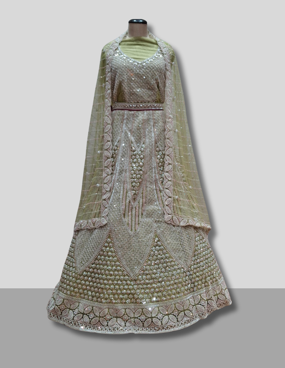 Olive Green Embellished Party Lehenga