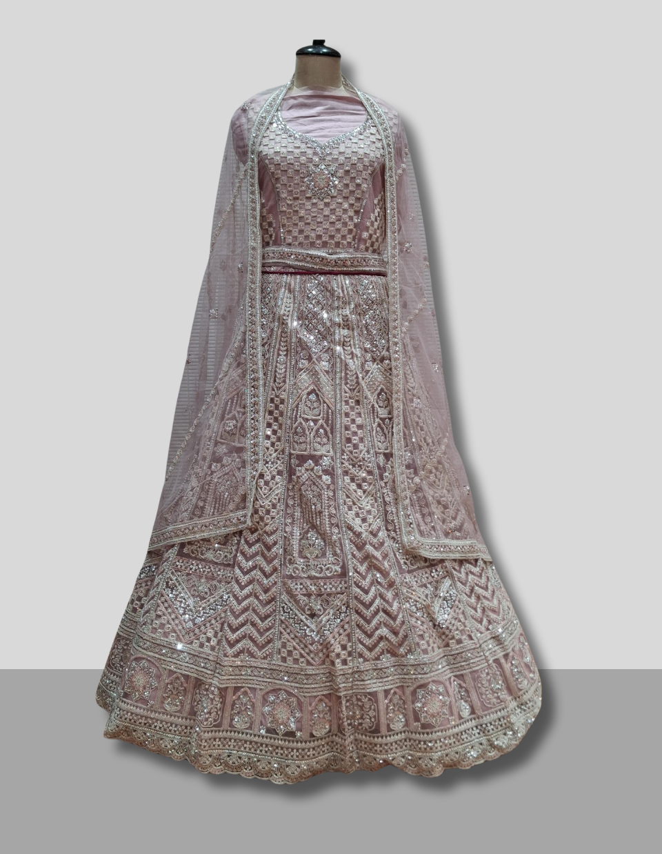 Icy Blue Embroidered Net Lehenga for Parties